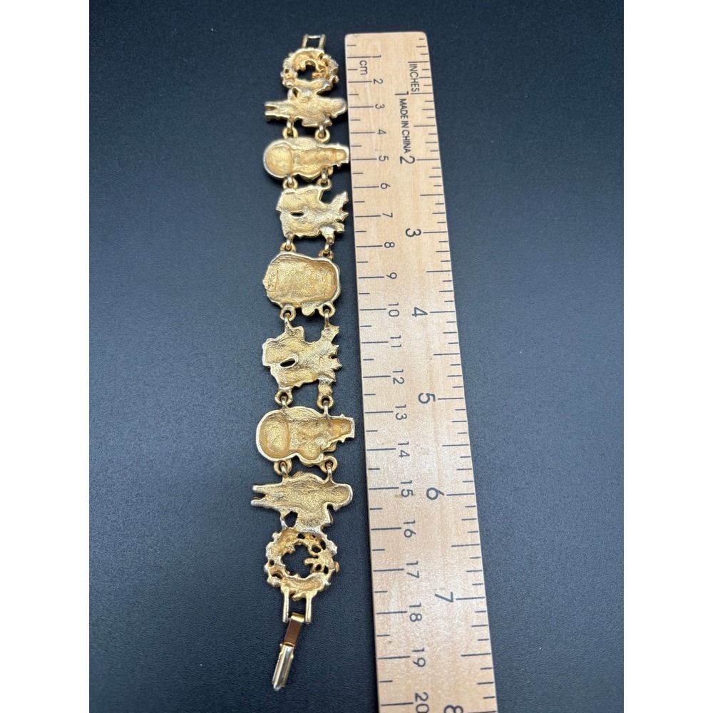 OJC Christmas Charm Bracelet Santa Snowman Bells Holly Gold Tone Vtg - Picture 6 of 8